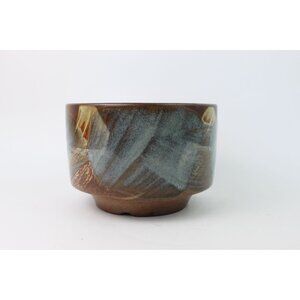 Vintage Treasure Craft Ceramic Planter Hand-Painted Brown & Blue Abstract Design